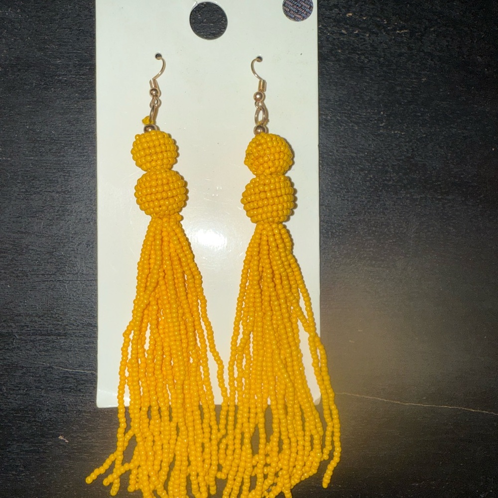 Forever 21 Mustard Beaded Tassel Earrings